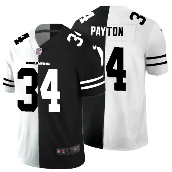 Men's Chicago Bears #34 Walter Payton Black & White NFL Split Limited Stitched Jersey